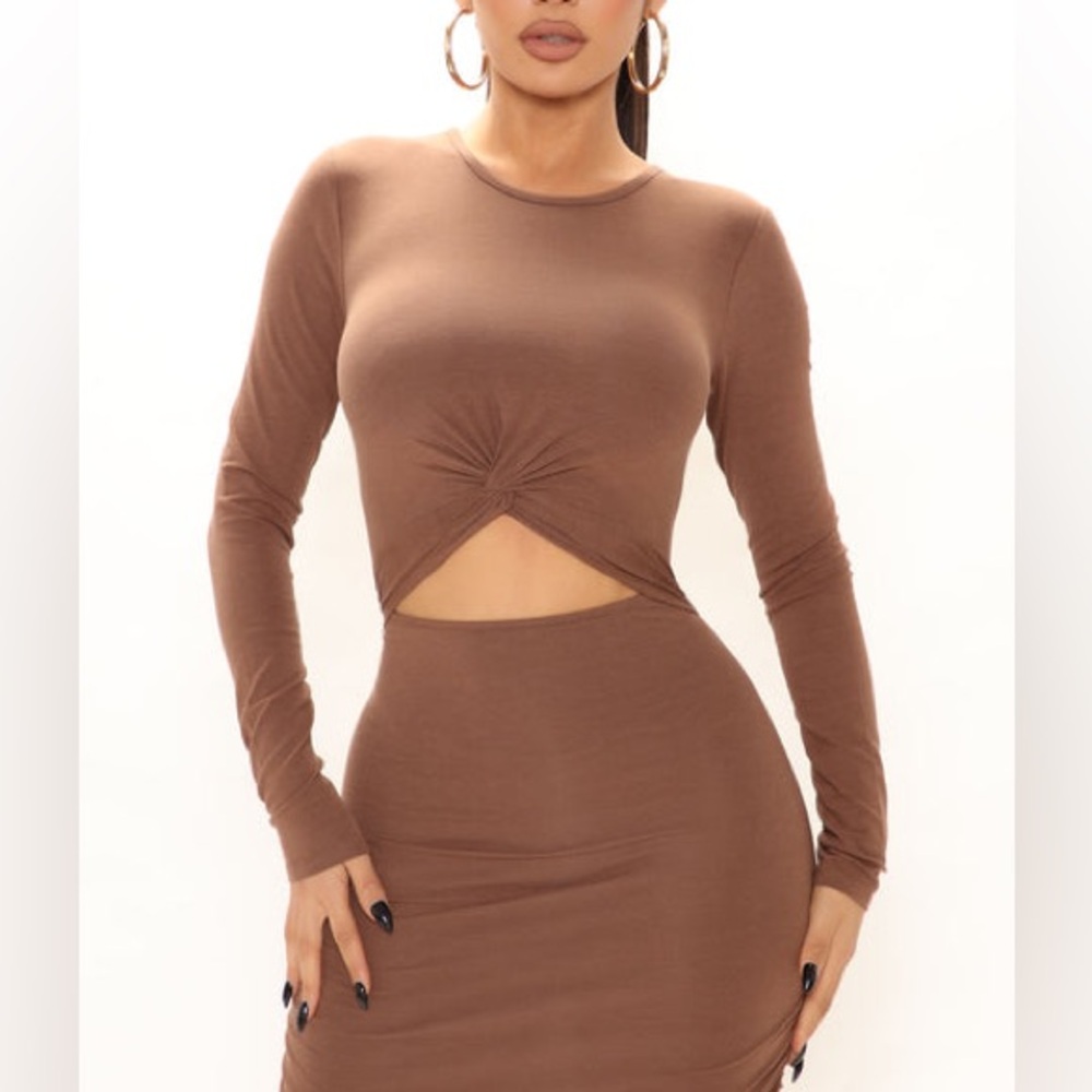 FASHION NOVA Twisted Lies Ruched Midi Dress in Chocolate Women’s US Small